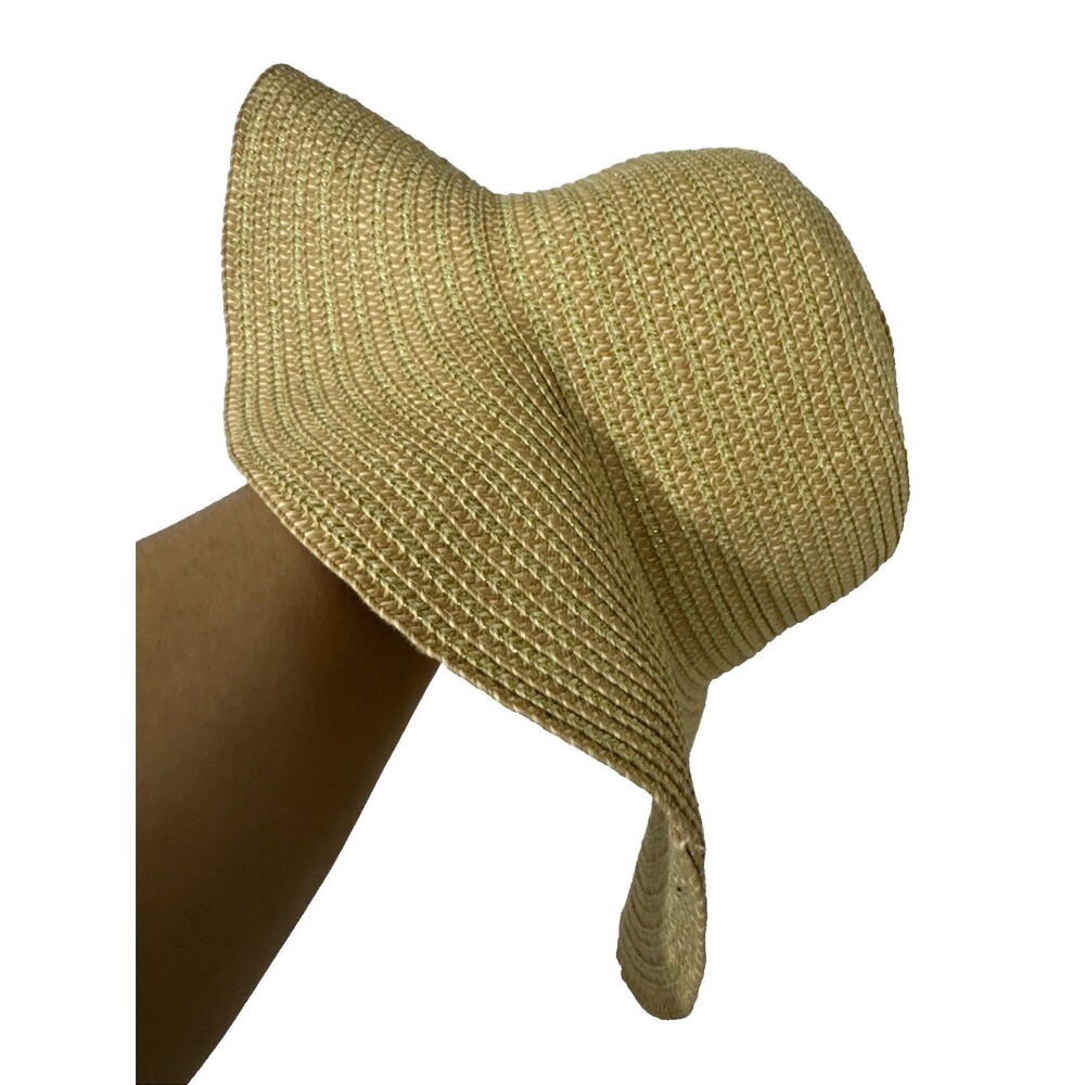 Women's Ladies Paper Straw Sun Hat Beach Pool Natural Color Adjustable Metallic - Picture 5 of 10